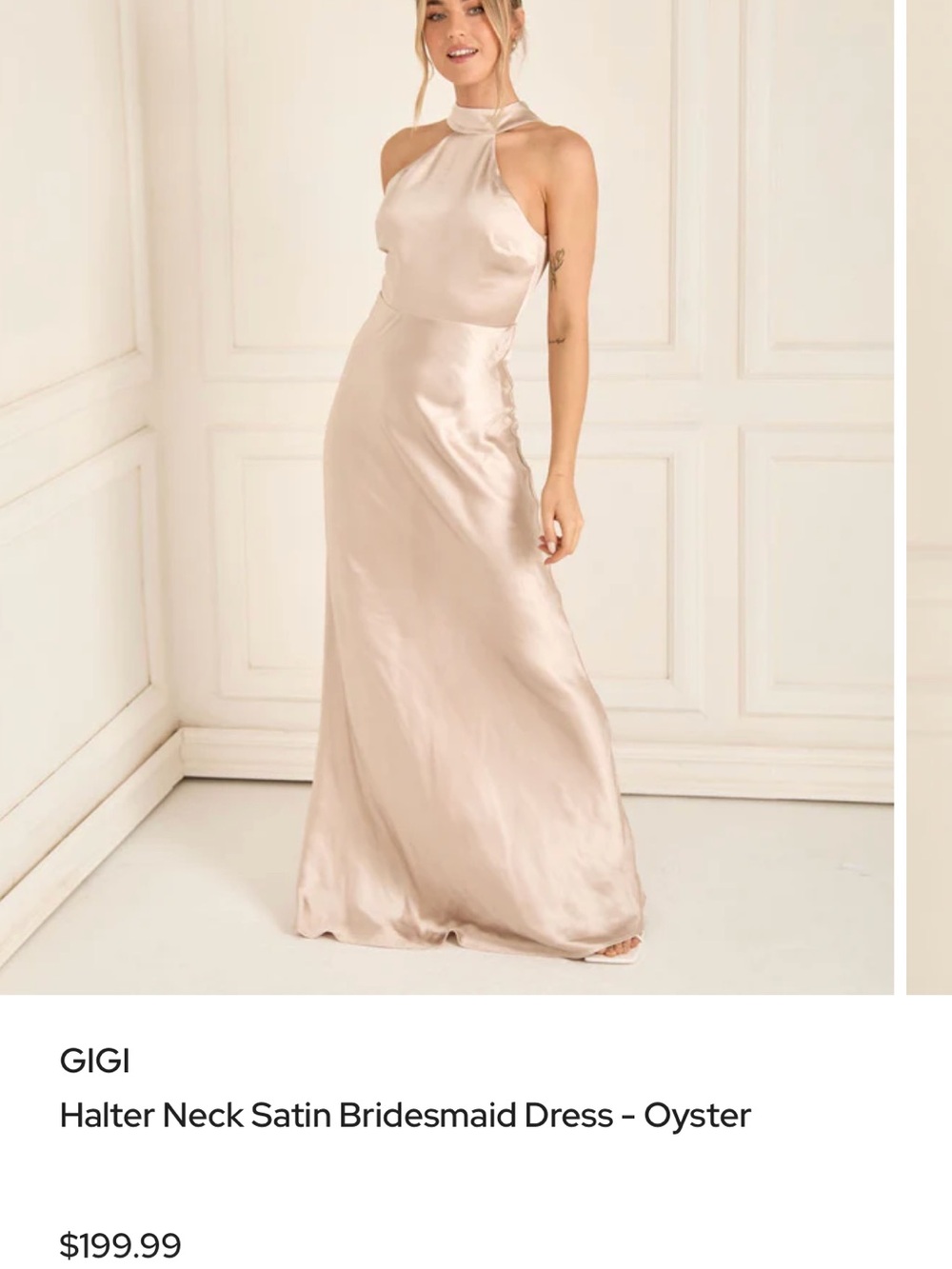 Halter Neck Satin Bridesmaid Dress - Oyster